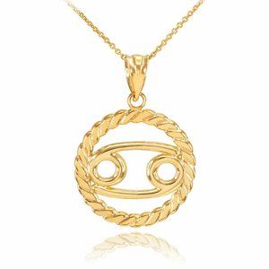 14k Real Solid Gold Cancer Zodiac Sign Pendant